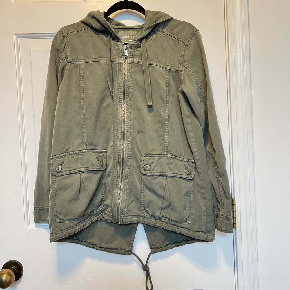 American Eagle AE Utility Army Jacket Hunter Green Olive Full Zip with Hood S